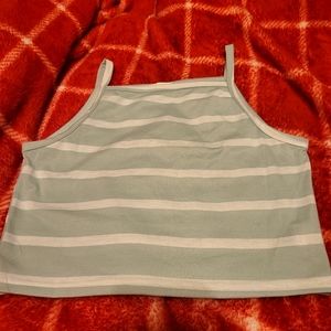 Light teal, striped, crop tank top.